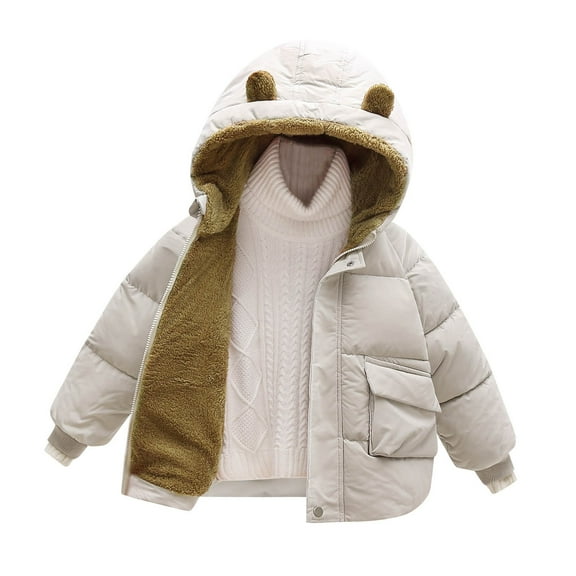 Eltusu Girls Puffer Jackets, Windproof Casual Warm Winter Coat with Zipper White Size 5-7 T