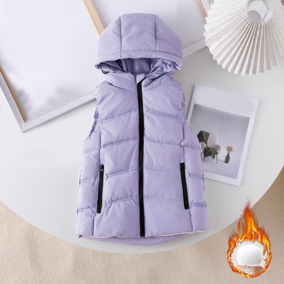 Eltusu Girls Puffer Vests , Thermal Mid-Weight Hooded Windproof Winter Outerwear Purple Size 9-10 T