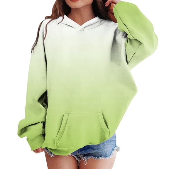 Eltusu Girls Pullover Hoodies, Casual Long Sleeve Warm Gradient Sweatshirts with Pockets Mint Green Size 13-14 T