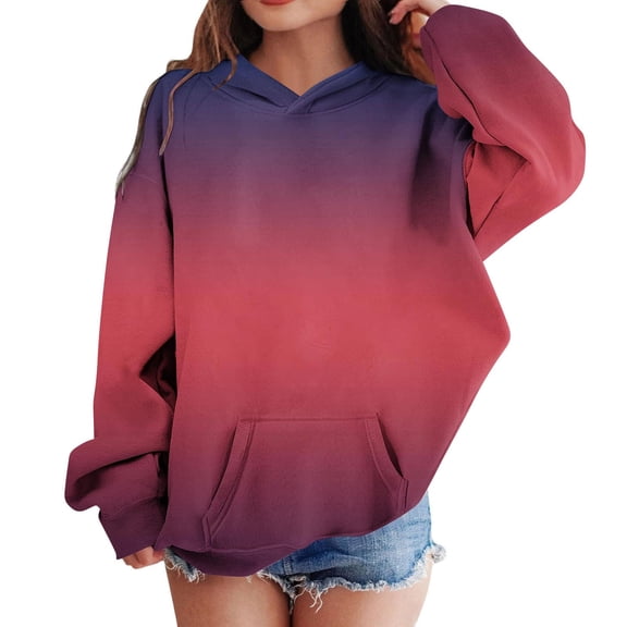 Eltusu Girls Pullover Hoodies, Gradient Long Sleeve Warm Casual Sweatshirts with Pockets Wine Size 11-12 T