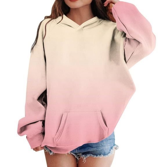Eltusu Girls Pullover Hoodies, Gradient Thermal Long Sleeve Casual Sweatshirts with Pockets Pink Size 9-10 T