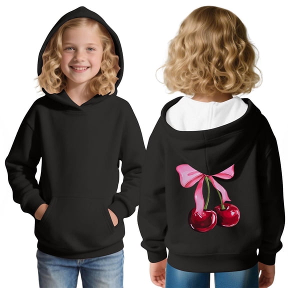 Eltusu Girls Pullover Hoodies, Graphic Casual Long Sleeve Relaxed Fit Sweatshirts with Pockets Black Size 9-10 T