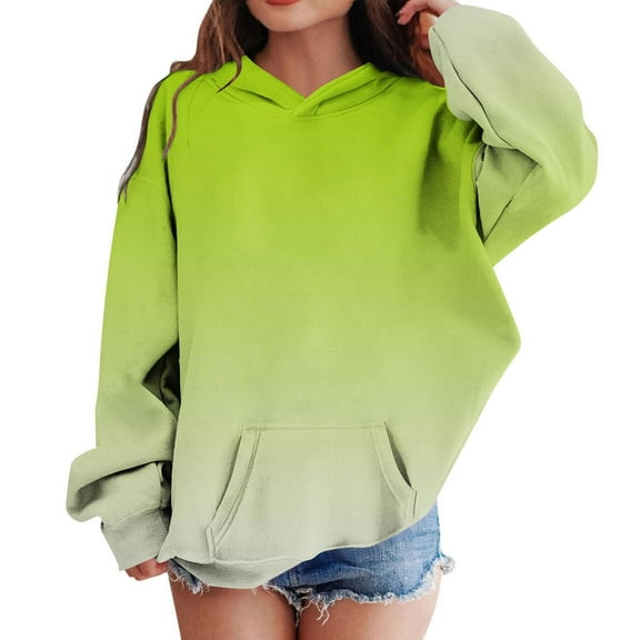 Eltusu Girls Pullover Hoodies, Long Sleeve Casual Gradient Thermal Sweatshirts with Pockets Mint Green Size 11-12 T