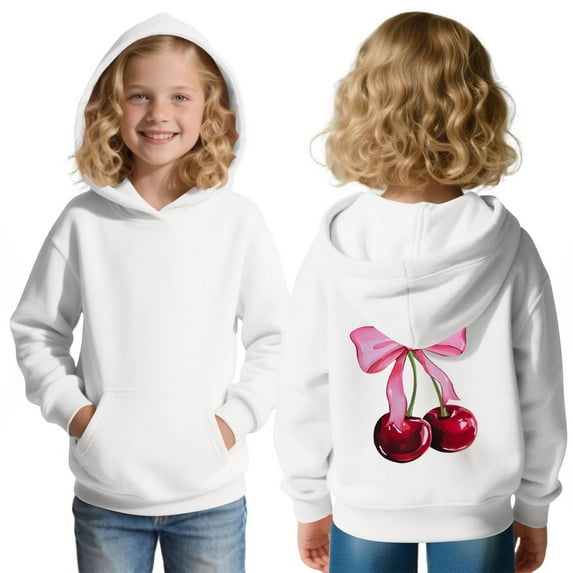 Eltusu Girls Pullover Hoodies, Long Sleeve Relaxed Fit Casual Graphic Sweatshirts with Pockets White Size 12-13 T