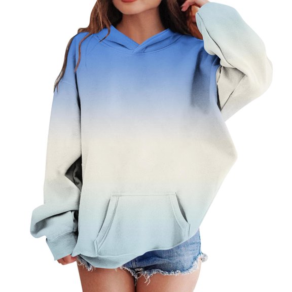 Eltusu Girls Pullover Hoodies, Long Sleeve Thermal Gradient Casual Sweatshirts with Pockets White Size 7-8 T