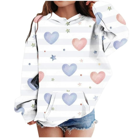 Eltusu Girls Pullover Hoodies, Loose Casual Printed Long Sleeve Girls Sweatshirts White Size 10-12 T