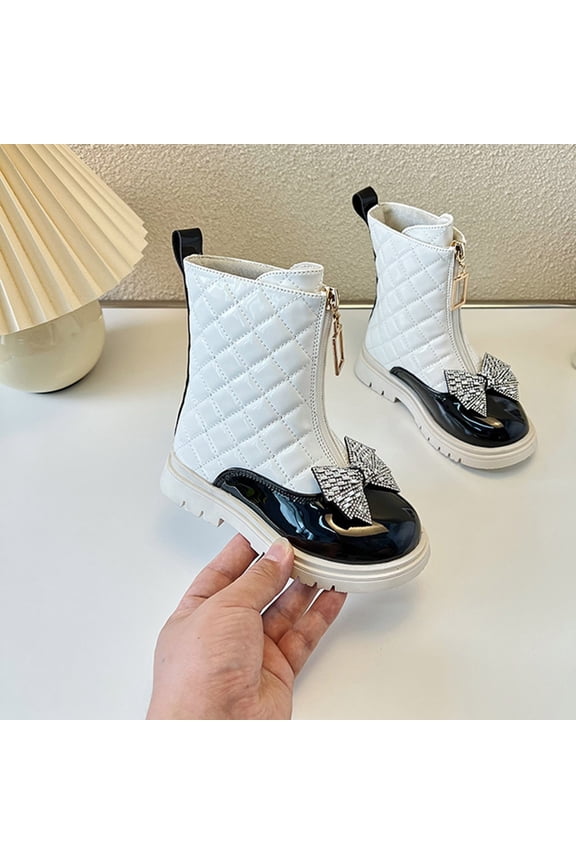 Girls Riding Boots Mid Calf, No Slip Thermal Winter Chunky Windproof Boots White Size 10 Little Kids