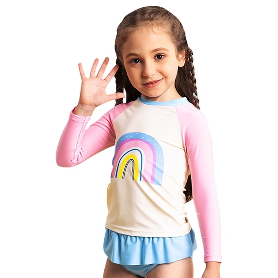 Eltusu Girls Rush Gard Sets, 2 Pieces Summer Long Sleeve Crew Nerck Swimsuit with Bkini Multicolor Size 6 T