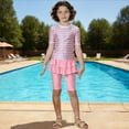 thumbnail image 1 of Eltusu Girls Rush Gard Sets, Two Pieces Short Sleeve Striped Beachwear Swim Tops and Pants Pink Size 11-12T, 1 of 5