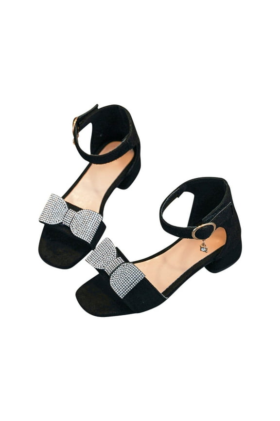 Girls Sandals, Low Heels Non-Slip Open Toe Dance Dress Shoes Black Size 5 T