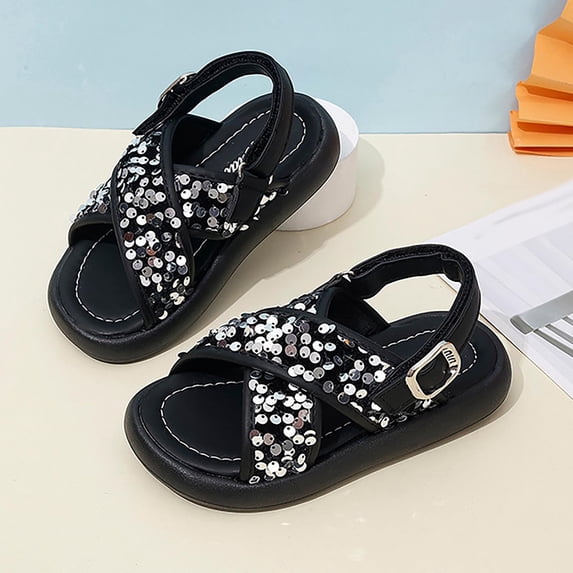 Eltusu Girls Sandals, No Slip Open Toe Soft Sole Beach Beach Shoes White Size 7 T