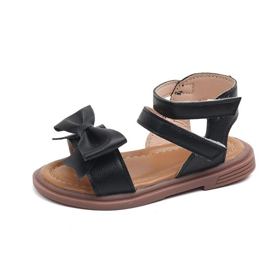 Eltusu Girls Sandals, Non-Slip Soft Sole Open Toe Bow Summer Shoes Black Size 2-2.5 T