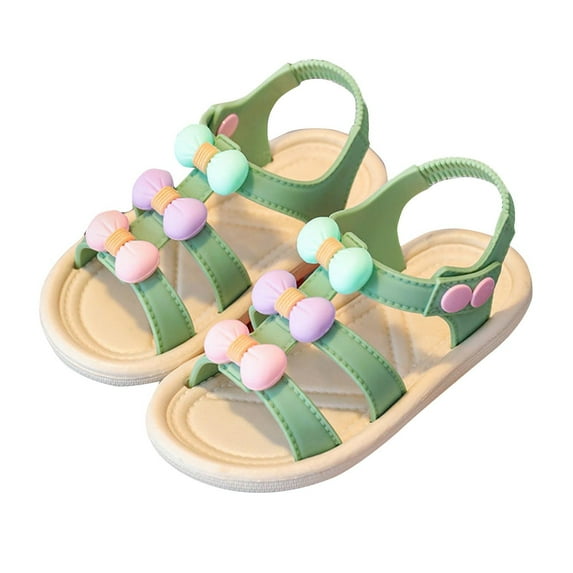 Eltusu Girls Sandals, Princess Open Toe Non-Slip Soft Bottom Beach Shoes Green Size 9-10 T