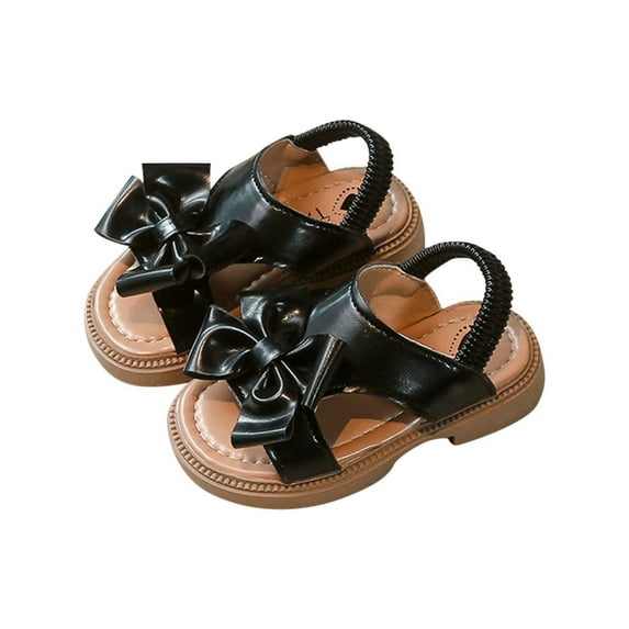 Eltusu Girls Sandals, Soft Bottom Open Toe No Slip PU Summer Shoes Black Size 4 T