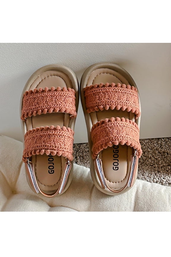 Girls Sandals, Soft Sole Open Toe Flat No Slip Summer Slippers Brown Size 13(Little Kids)