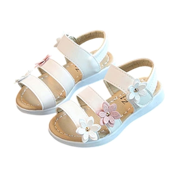Eltusu Girls Sandals with Strap, Casual Soft Sole Open Toe Non Slip Summer Sandals White Size 2.5(Big Kids)