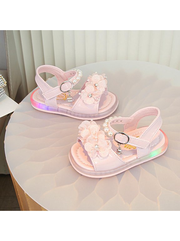 Girls Sandals with Strap, No Slip Soft Sole Princess Open Toe Flat Sandals Pink Size 6(Little Kids)