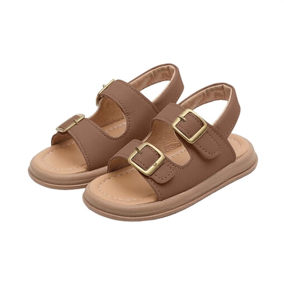 Eltusu Girls Sandals with Strap, Non Slip Open Toe Casual Soft Sole Flat Sandals Khaki Size 9(Little Kids)