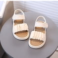 thumbnail image 1 of Eltusu Girls Sandals with Strap, Open Toe No Slip Soft Sole PU Flat Sandals Beige Size 11(Little Kids), 1 of 8