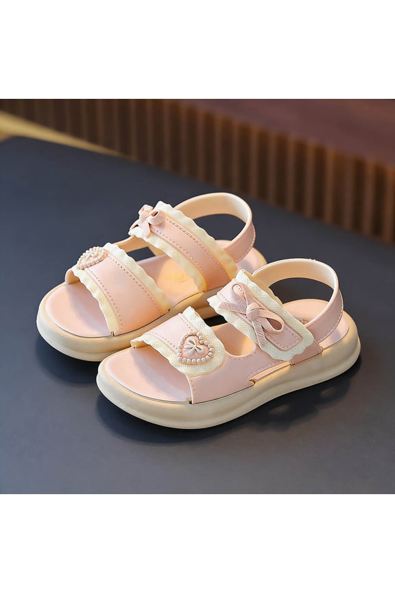 Girls Sandals with Strap, Open Toe PVC Soft Sole No Slip Flat Sandals Pink Size 1(Big Kids)