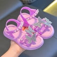 thumbnail image 1 of Eltusu Girls Sandals with Strap, Open Toe Soft Sole Non Slip Princess Flat Sandals Purple Size 11(Little Kids), 1 of 5