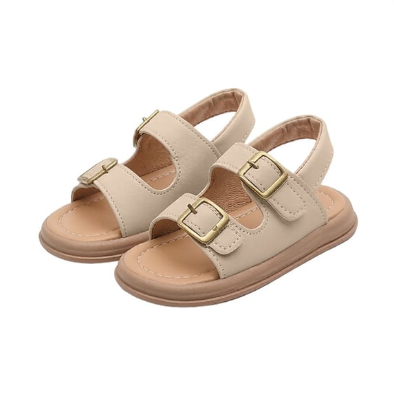 Eltusu Girls Sandals with Strap, Soft Sole Open Toe Casual Non Slip Flat Sandals Beige Size 11(Little Kids)