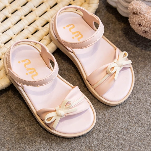 Eltusu Girls Sandals with Strap, Soft Sole Open Toe No Slip Beach Flat Sandals Pink Size 13(Little Kids)