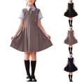 thumbnail image 1 of Eltusu Girls School Uniform Sets, Short Sleeve Casual Lapel Collar Shirt Dress and Tie Sets Gray Size 6 T, 1 of 5