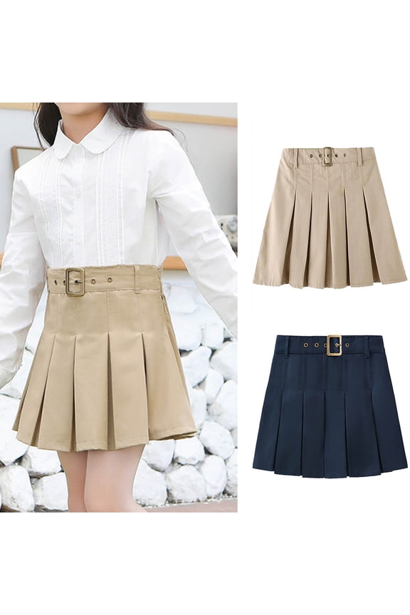 Girls School Uniform Skirts, Casual pleated Graduation Elastic Waistband Summer Clothes Navy Size 14 T