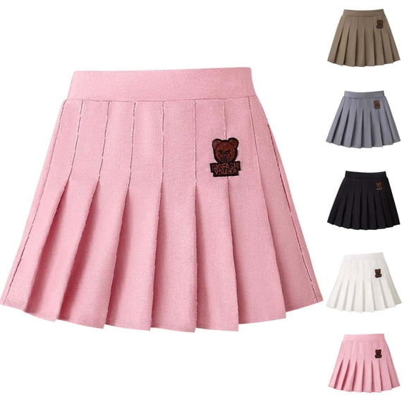 Eltusu Girls School Uniform Skirts, Summer Elastic Waistband Casual Printed Pleated Skirts Pink Size 10-12 T