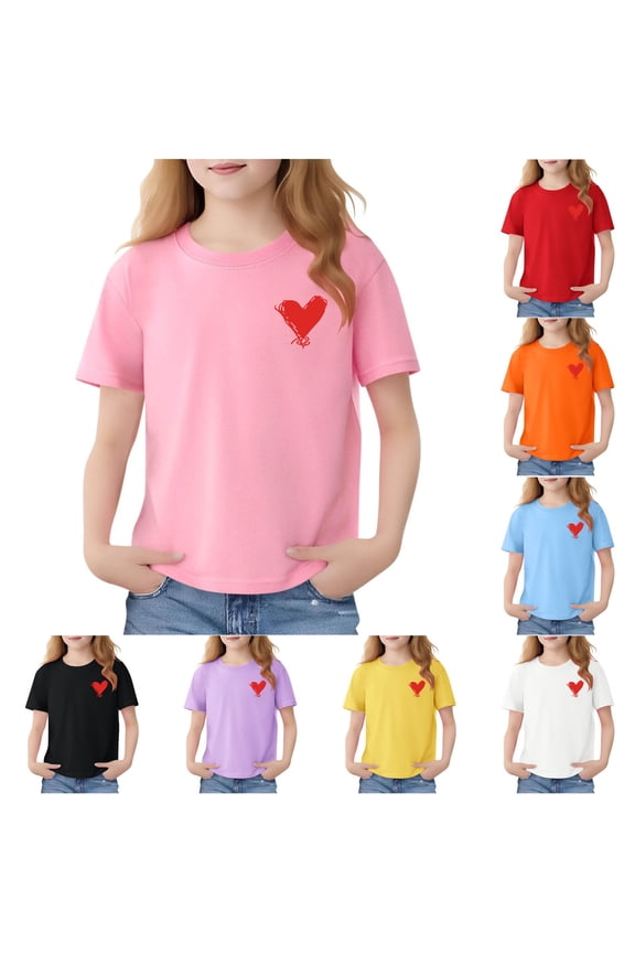 Girls Short Sleeve Tops, Cotton Soft Casual Crewneck Summer T-Shirts Pink Size 10 T