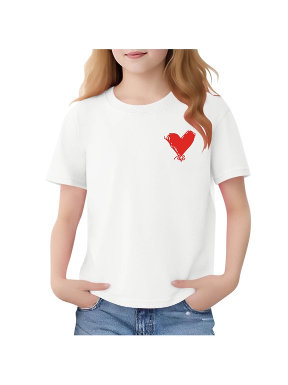 Girls Short Sleeve Tops, Soft Casual Crewneck Cotton Summer T-Shirts White Size 12-13 T