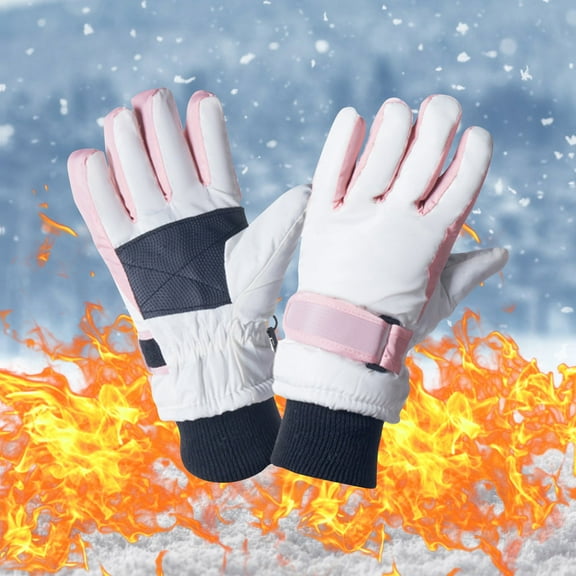 Eltusu Girls Ski Gloves, Stretch Waterproof Skating Thermal Winter Mittens White Size 3-15 T