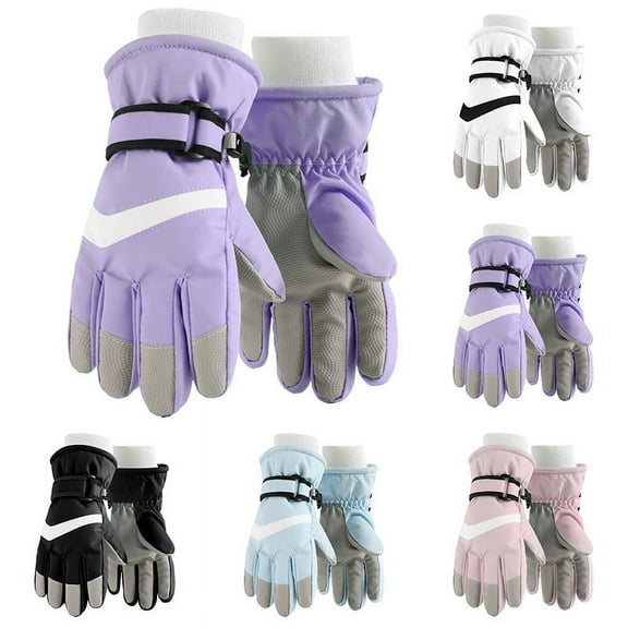 Eltusu Girls Ski Gloves, Thermal Waterproof Cycling Stretch Winter Mittens Purple Size 4-12 T