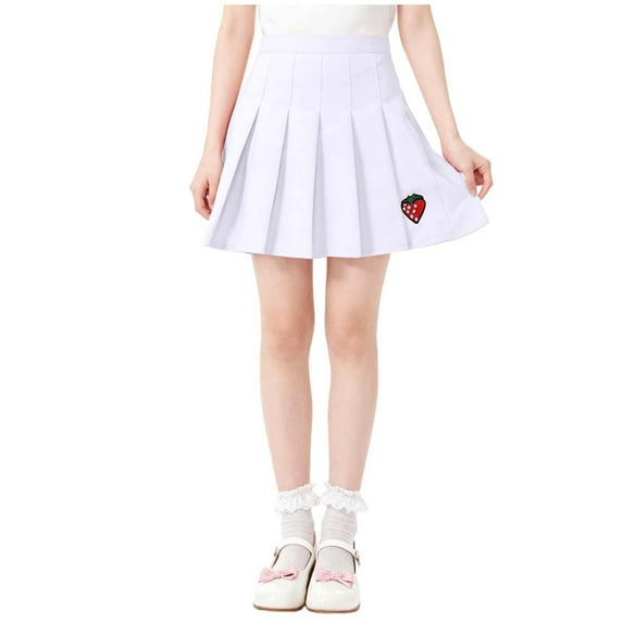 Eltusu Girls Skirts, Casual Printed Cotton Elastic Waist School Uniform Skirts White Size 7-8 T