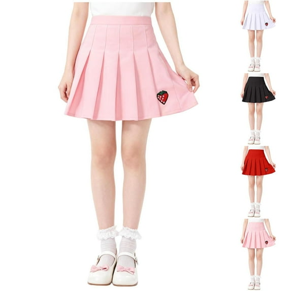 Eltusu Girls Skirts, Elastic Waist Casual Cotton Printed School Uniform Skirts Pink Size 3-12 T