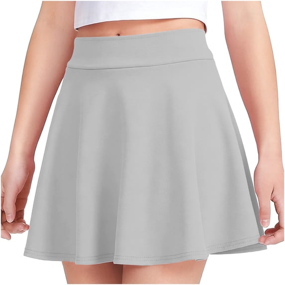 Eltusu Girls Skirts, Solid Color Summer Elastic Waist Casual Mini Skirts Gray Size 9-10 T