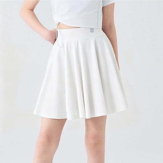 Eltusu Girls Skirts, Solid Color elastic Waistband Pleated Casual Mini Skirts White Size 5-6 T