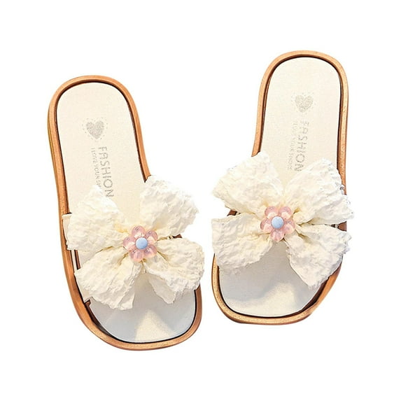 Eltusu Girls Slide Sandals, Beach Princess No Slip Open Toe Summer Shoes White Size 3.5-4.5 T