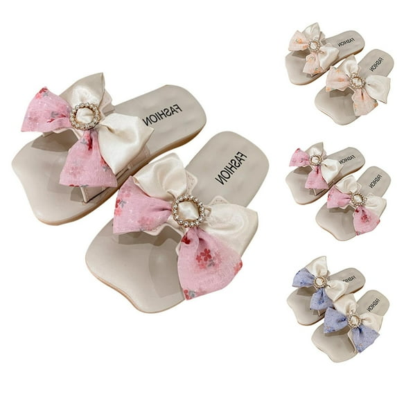 Eltusu Girls Slide Sandals, Bow Non-Slip Beach Open Toe Summer Shoes Purple Size 7-8 T
