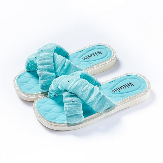Eltusu Girls Slide Sandals, Flat Casual Open Toe Non-Slip Summer Shoes Blue Size 3-4 T