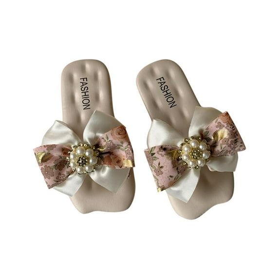 Eltusu Girls Slide Sandals, Flat Non-Slip Bow Open Toe Summer Shoes Pink Size 8-9 T