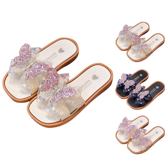 Eltusu Girls Slide Sandals, Open Toe Flat Holiday No Slip Summer Shoes Pink Size 3 T