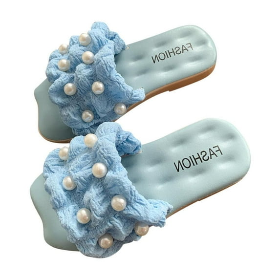 Eltusu Girls Slide Sandals, Open Toe No Slip Breathable Fashion Summer Shoes Blue Size 10-12 T