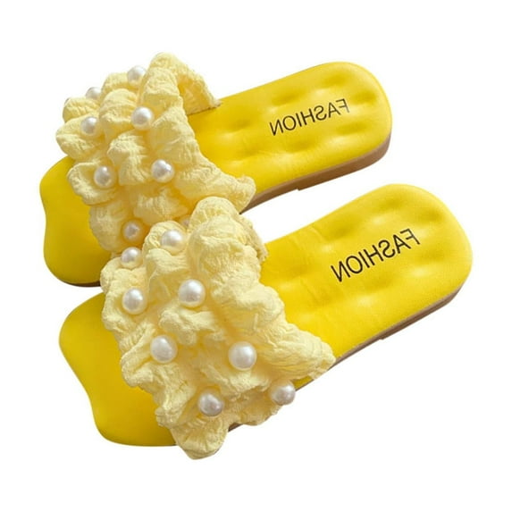 Eltusu Girls Slide Sandals, Open Toe No Slip Fashion Breathable Summer Shoes Yellow Size 4.5-5.5 T