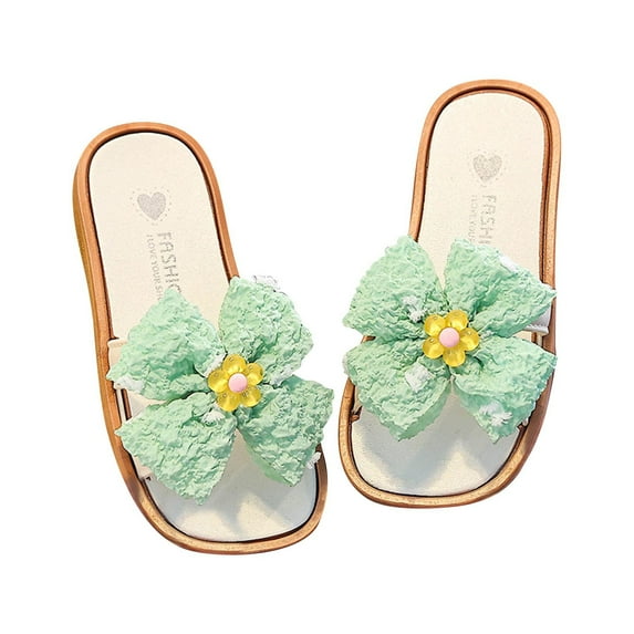 Eltusu Girls Slide Sandals, Princess No Slip Beach Open Toe Summer Shoes Green Size 4.5-5.5 T