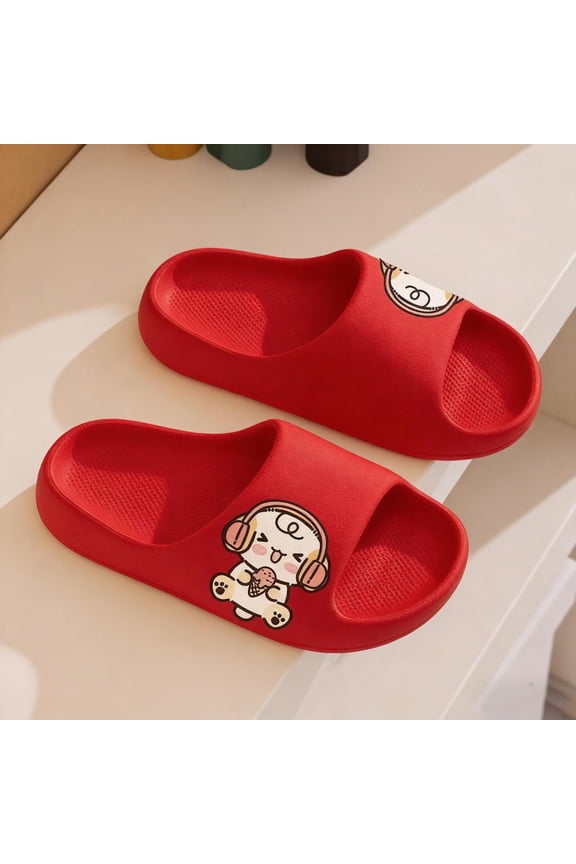 Girls Slides, Bathroom Open Toe No Slip Soft Bottom Summer Slippers Red Size 13-13.5(Big Kids)