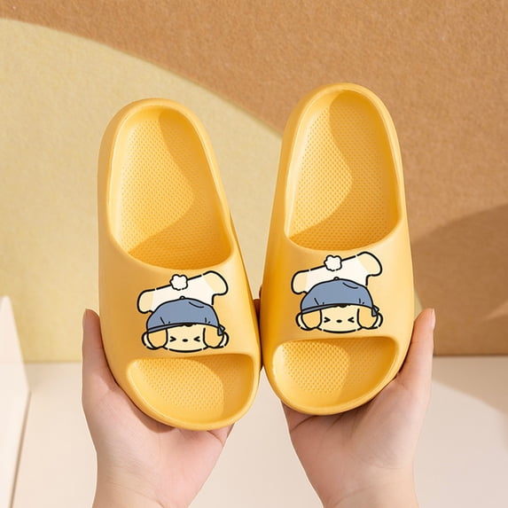 Eltusu Girls Slides, Indoor Open Toe No Slip Soft Bottom Summer Slippers Yellow Size 1-1.5(Big Kids)