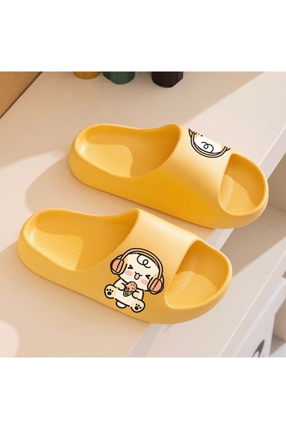 Girls Slides, No Slip Bathroom Soft Bottom Open Toe Summer Slippers Yellow Size 1-1.5(Big Kids)
