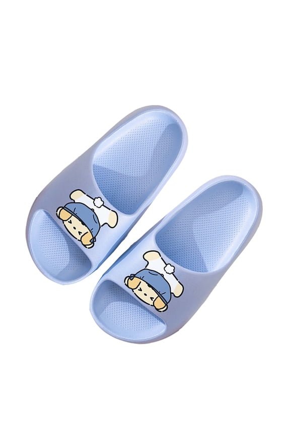 Girls Slides, No Slip Indoor Soft Bottom Open Toe Summer Slippers Sky Blue Size 12.5-13（Little Kids)